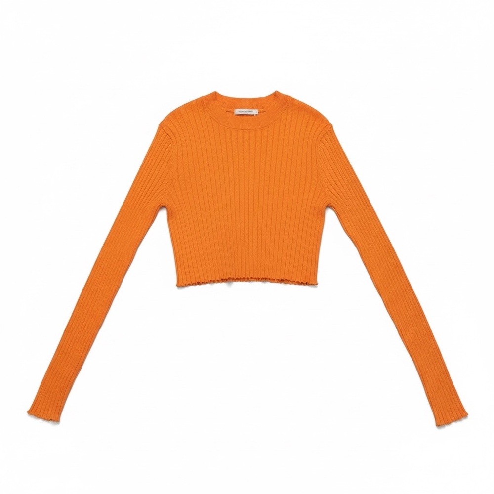 Zara Ribbed Cropped Long-Sleeve Top - Orange